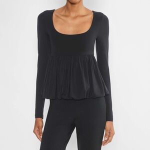 AE Charcoal Flowy Open-Back LS Blouse